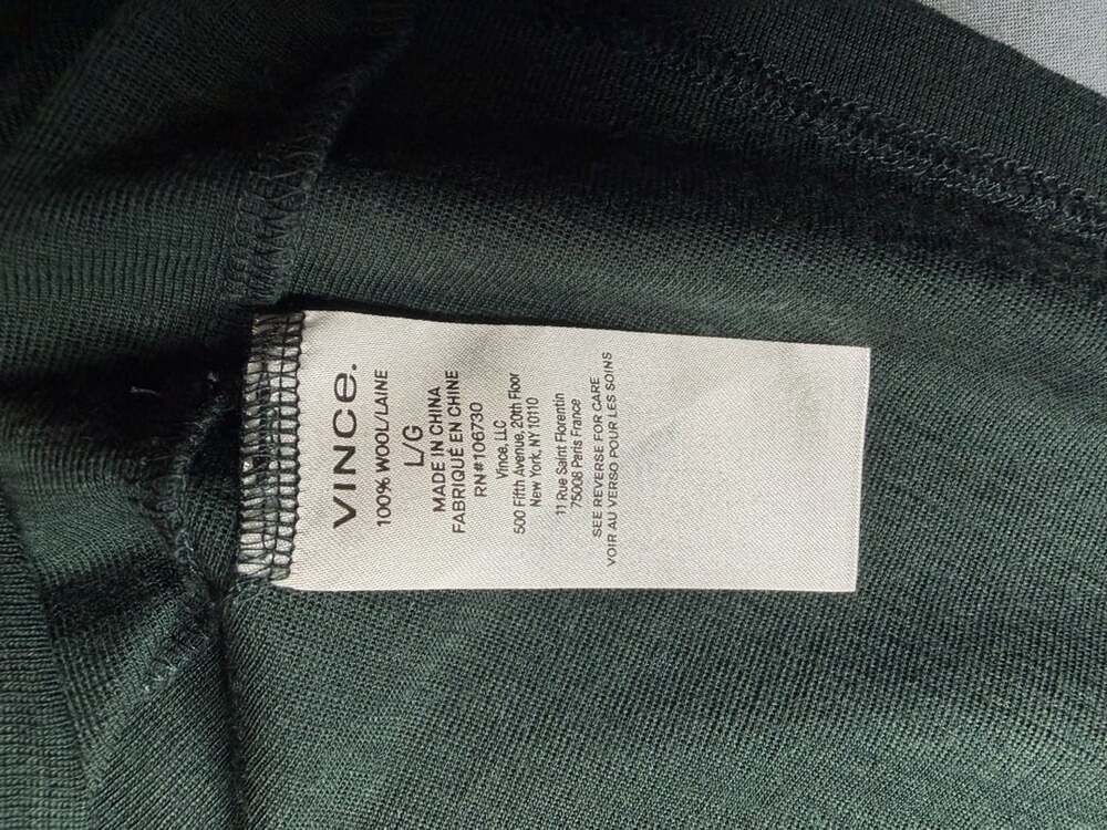Vince Fine Ribbed Knit Mock Neck Long Sleeve Top Olive Green Size L NWT - Picture 7 of 8